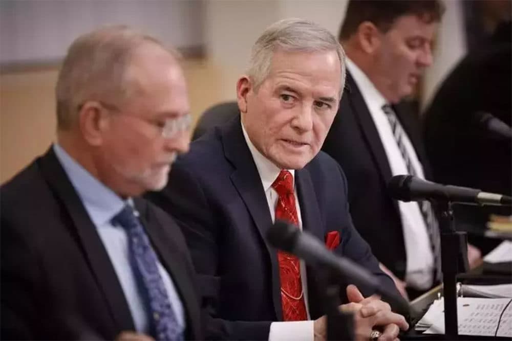 Frederick Foresteire is seen during a February 2018 Everett School Committee meeting. (Courtesy of Dina Rudick/The Boston Globe)
