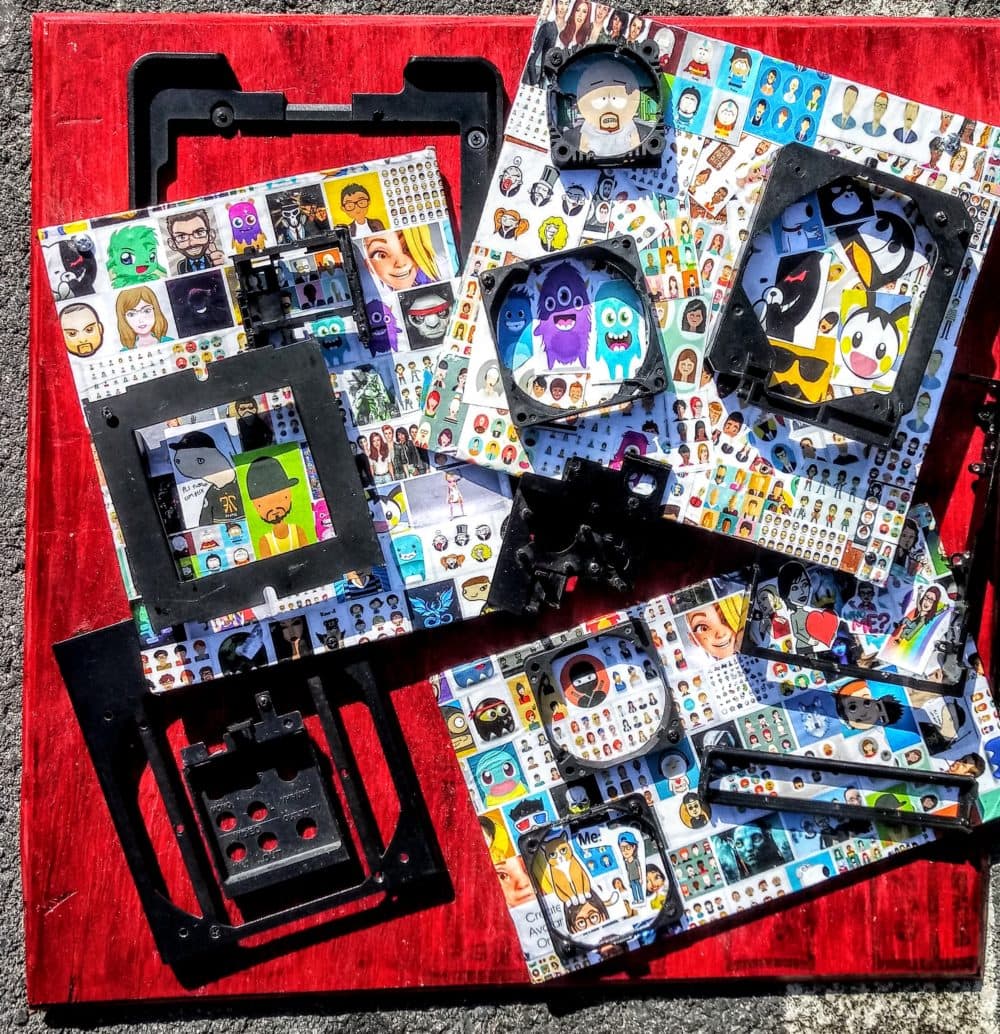 Melissa Glick's piece exploring digital avatars using electronic waste titled "Portraits." (Courtesy Nave Gallery)