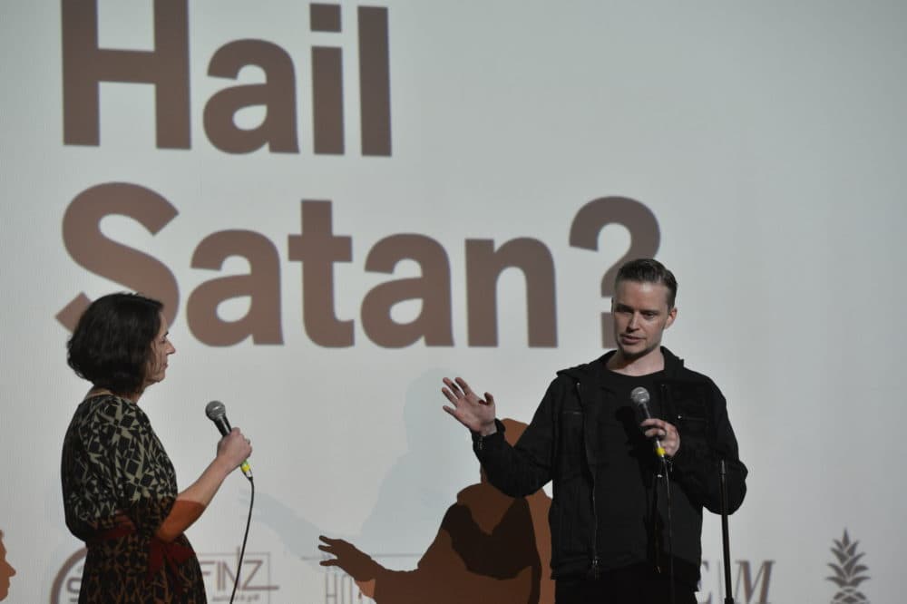 Arts critic Erin Trahan moderates a Q&A with Lucien Greaves at Salem Film Fest. (Courtesy)