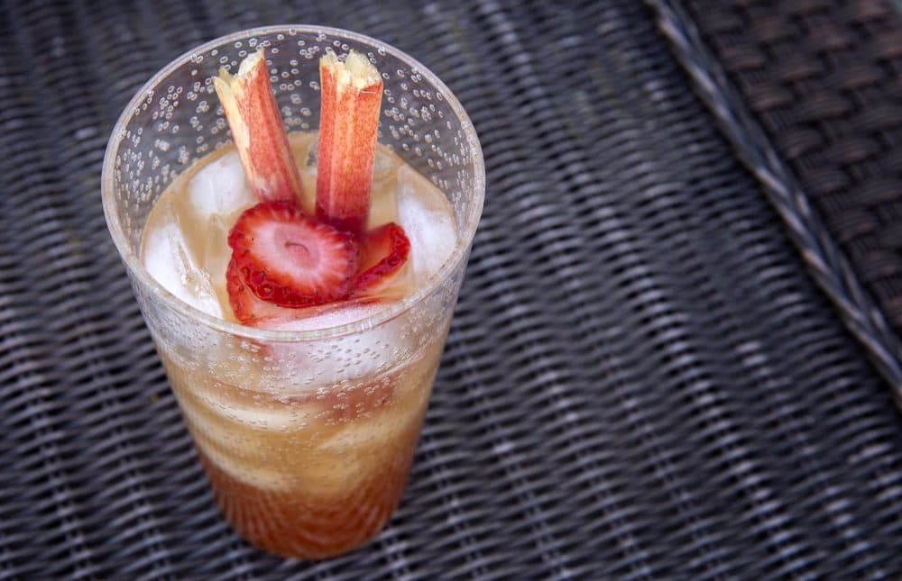 Chef Kathy Gunst’s caramelized maple-rhubarb soda. (Robin Lubbock/WBUR)