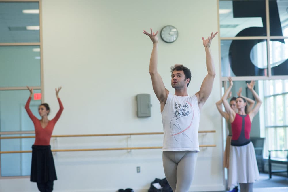 Paulo Arrais in rehearsal for his world premiere, "ELA, Rhapsody in Blue." (Courtesy Brooke Trisolini/Boston Ballet)