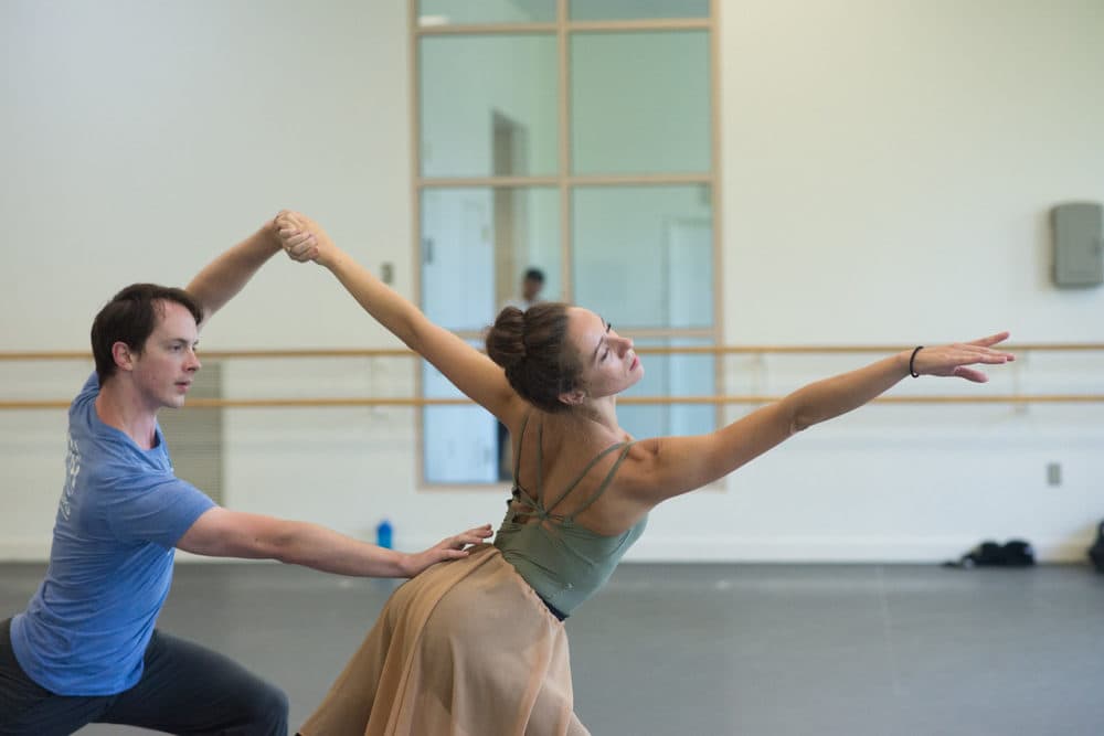 Paul Craig and Rachele Buriassi in rehearsal. (Courtesy Brooke Trisolini/Boston Ballet)