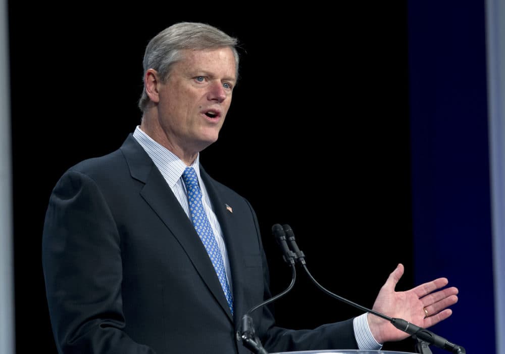 Gov. Charlie Baker speaks at a panel in Washington on Feb. 23. (Jose Luis Magana/AP)