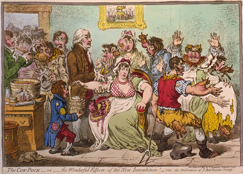 An 1802 cartoon that captures reaction to Edward Jenner's new smallpox vaccine