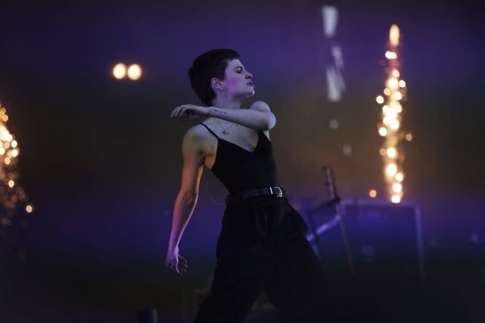 Héloïse Adelaide Letissier performs as Christine and the Queens Friday evening. (Hadley Green for WBUR)