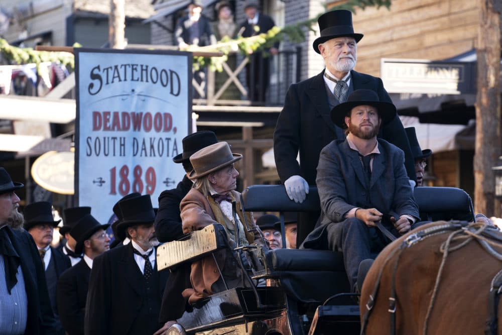 Gerald McRaney (pictured standing in the horse carriage) as George Hearst in "Deadwood: The Movie." (Courtesy Warrick Page/HBO)
