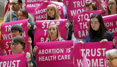 Abortion rights supporters gather during a news conference at the Utah State Capitol Wednesday, April 10, 2019, in Salt Lake City. (Rick Bowmer/AP)