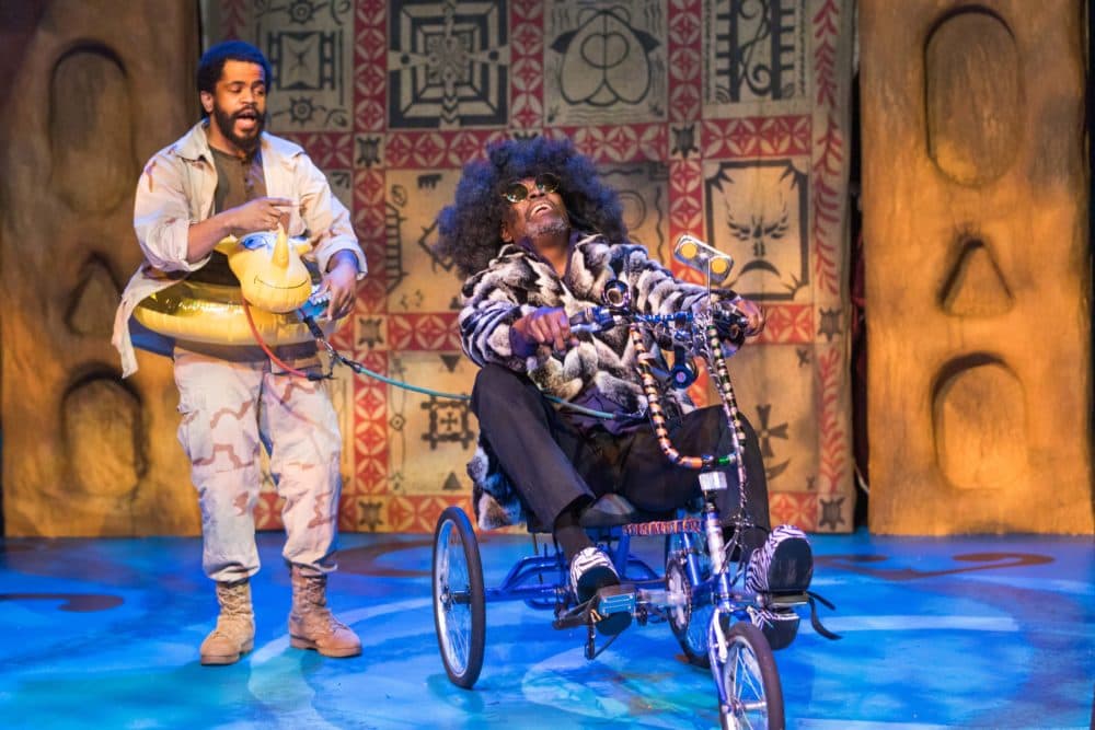 Brandon G. Green (Ulysses Lincoln) and Johnny Lee Davenport (Super Fly Tireseus, the shagadelic prophet). (Courtesy Maggie Hall)