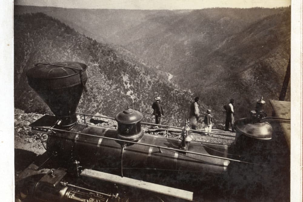 View of the Forks of the American River, three miles above Alta. (Alfred A. Hart Photographs, ca. 1862-1869 from the Department of Special Collections, Stanford University Libraries)