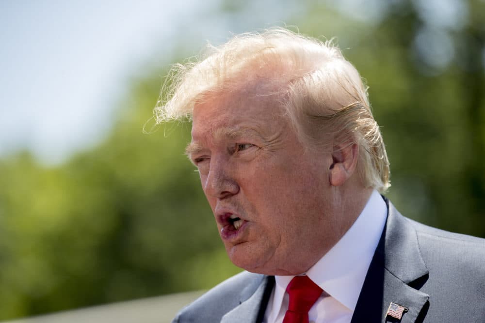 President Donald Trump speaks to members of the media on the South Lawn of the White House in Washington, Friday, May 24, 2019, before boarding Marine One for a short trip to Andrews Air Force Base, Md, and then on to Tokyo. (Andrew Harnik/AP)