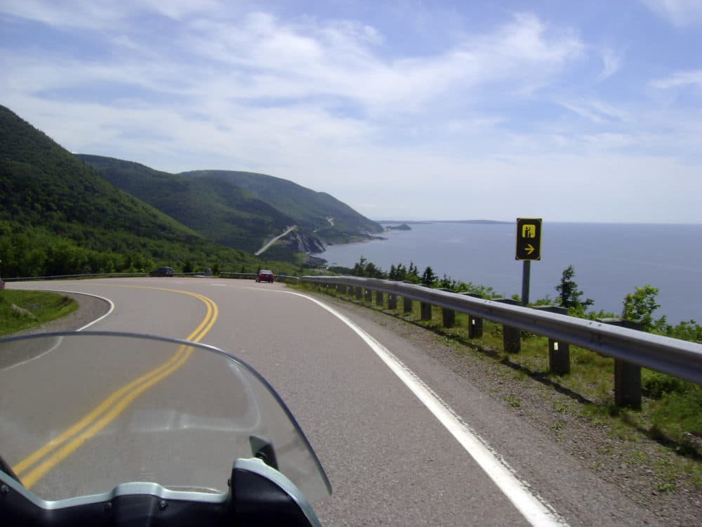 A view of the road along the eastern edge of Cape Breton Island during a motorcycle tour along the Cabot Trail in Cape Breton, Nova Scotia. (Glenn Adams/AP)