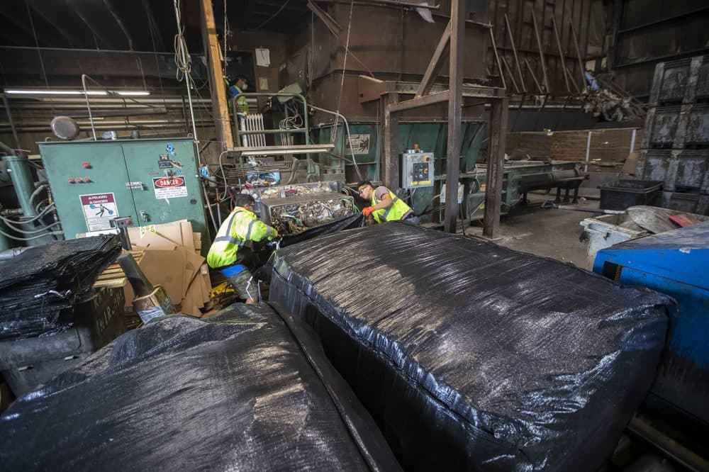 The baling station in the rear of the warehouse at E.L. Harvey & Sons (Jesse Costa/WBUR)