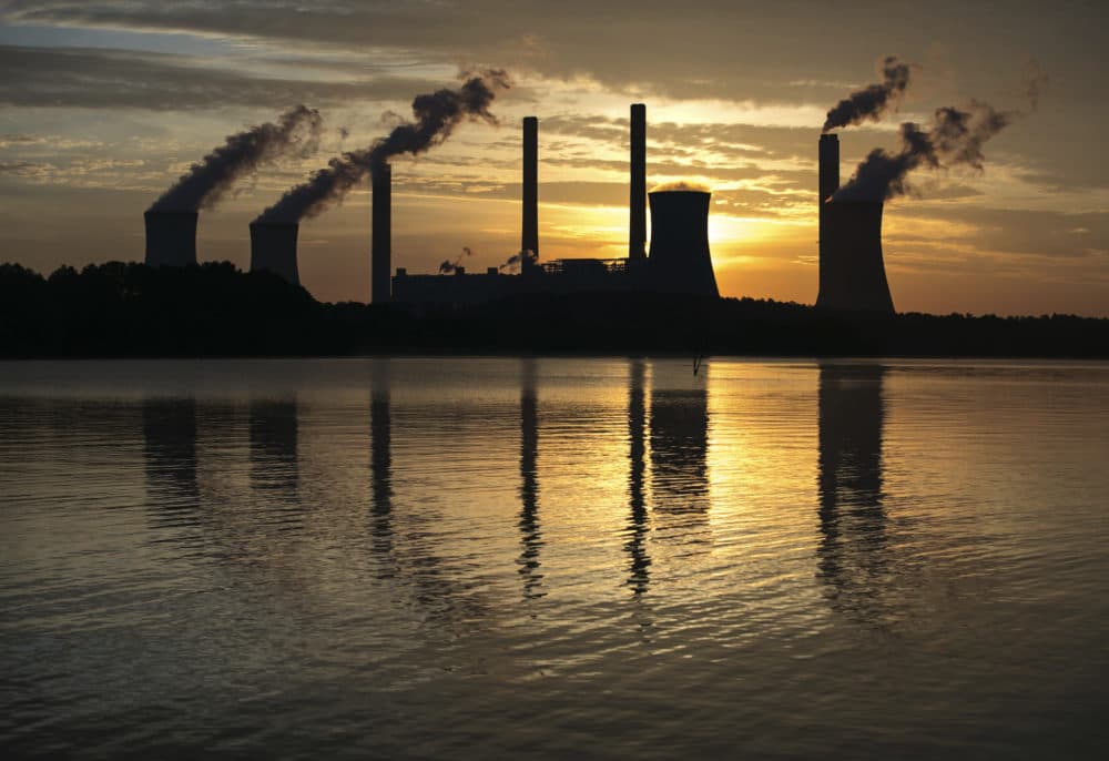In this June 3, 2017 file photo, the coal-fired Plant Scherer, one of the nation's top carbon dioxide emitters, stands in the distance in Juliette, Ga. (Branden Camp/AP)