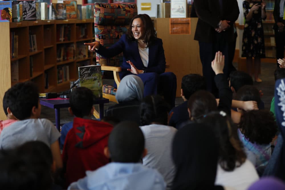 Sen. Kamala Harris, D-Calif., talks to students at Miller Elementary School in Dearborn, Mich., Monday, May 6, 2019. (Paul Sancya/AP)