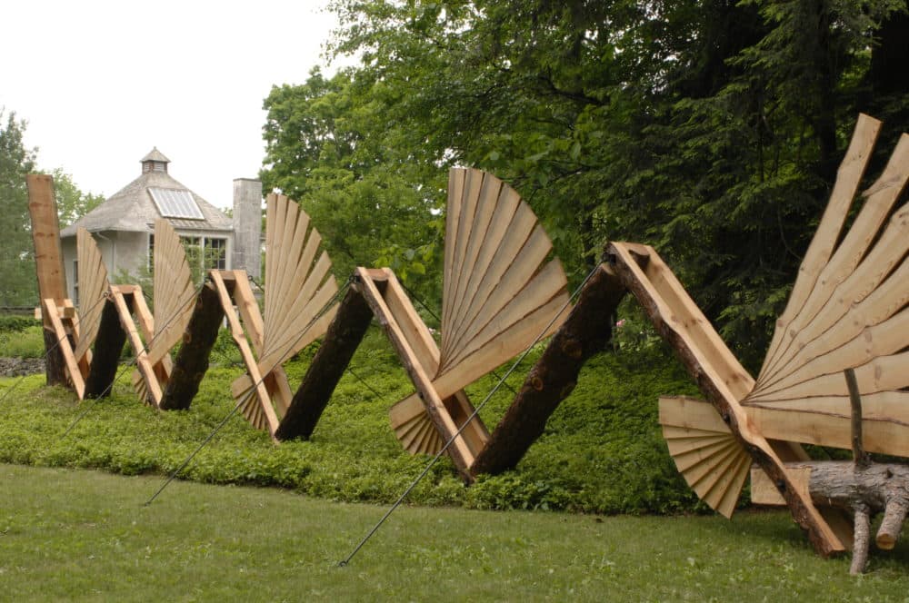 Laura and Rick Brown's "Housatonic at Stockbridge" sculpture created for Chesterwood's 2013 contemporary sculpture exhibit. Like the pieces for their large-scale solo exhibition this season, the sculpture was composed from a standing dead tree from the grounds of Chesterwood. (Courtesy Cary Wolinsky/Trillium Studios)
