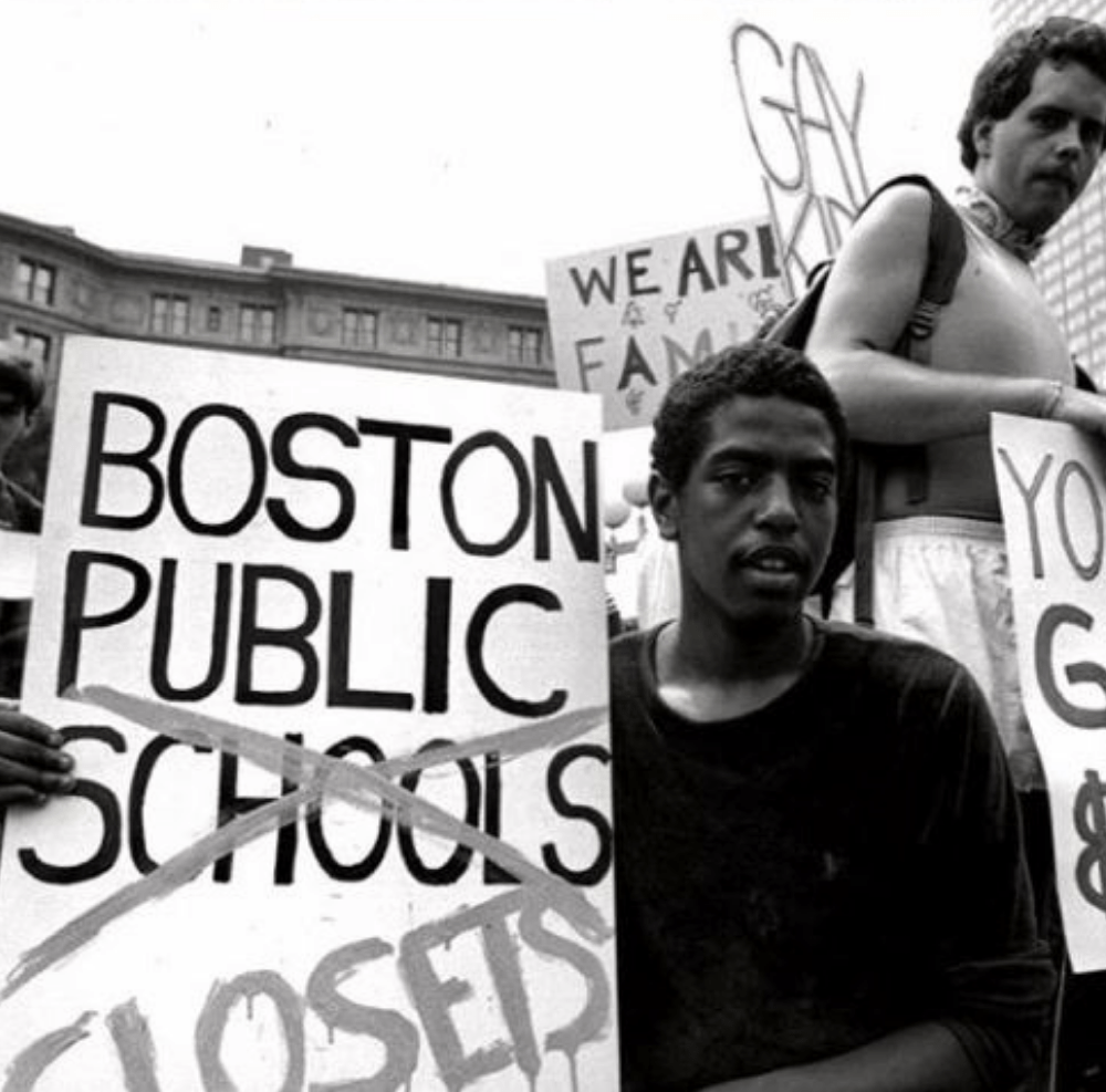 LGBTQ+ youth protesting homophobia in Boston Public Schools at the 1983 Boston Pride Parade. (Courtesy The History Project)