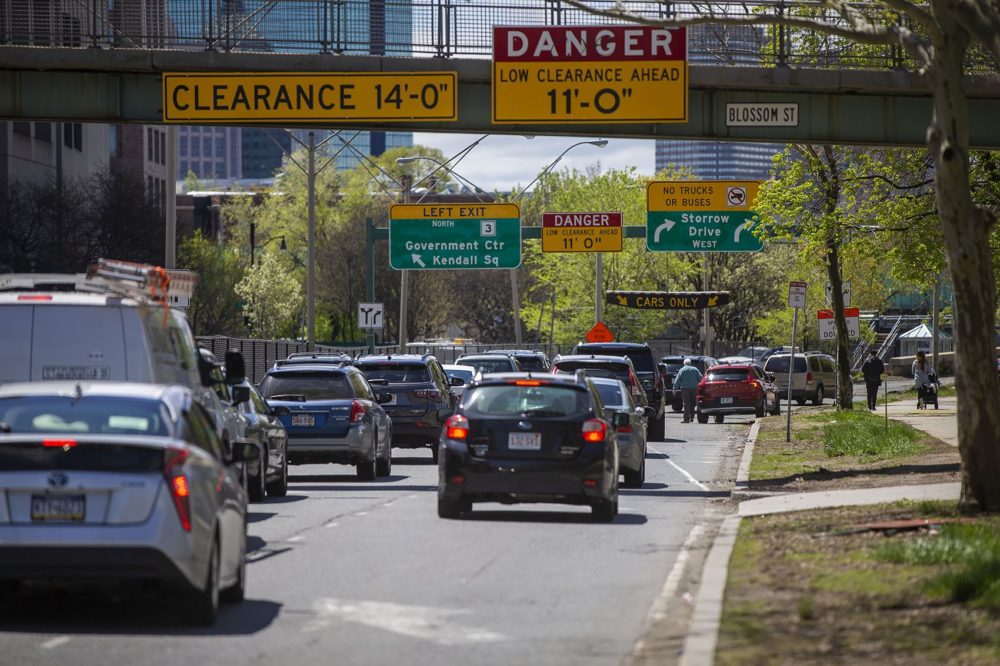 Midday traffic on Storrow Drive on May 6, 2019. (Jesse Costa/WBUR)
