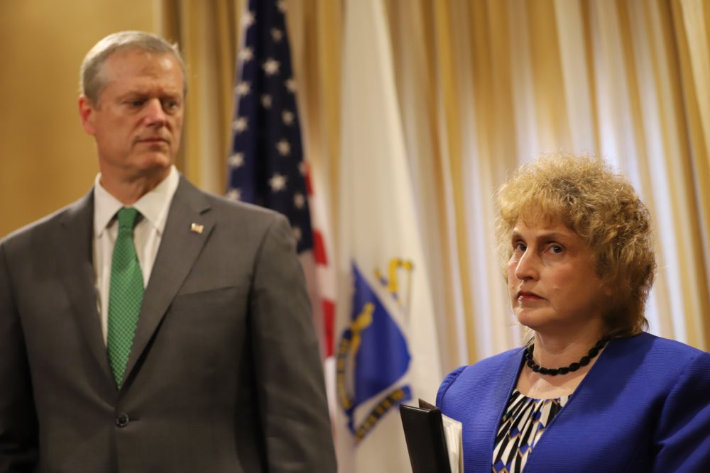 Transportation Secretary Stephanie Pollack (right) said Monday that the administration is still trying to piece together what led to "tens of thousands" of out-of-state driver notifications not being processed since March 2018. (Sam Doran/SHNS)