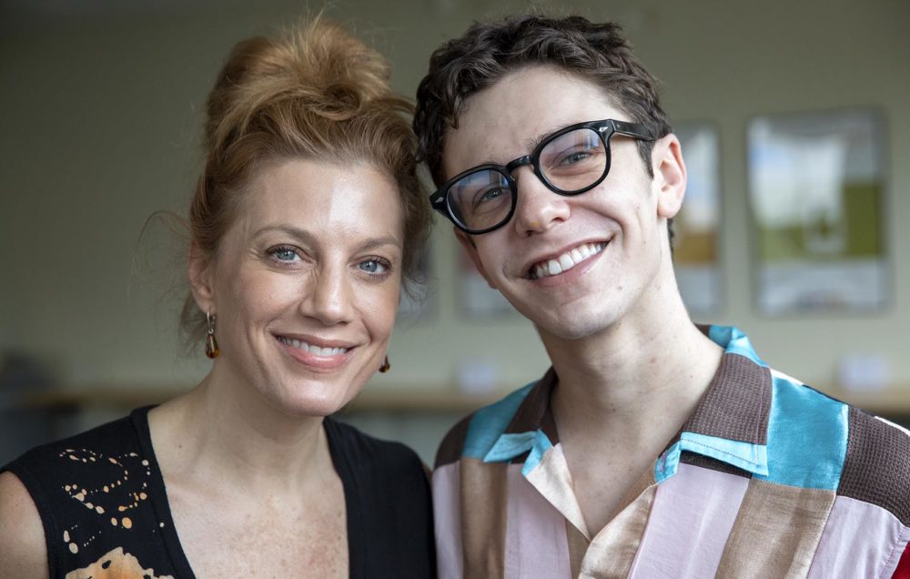 Jessica Phillips and Ben Levi Ross at Here & Now. (Robin Lubbock/WBUR)