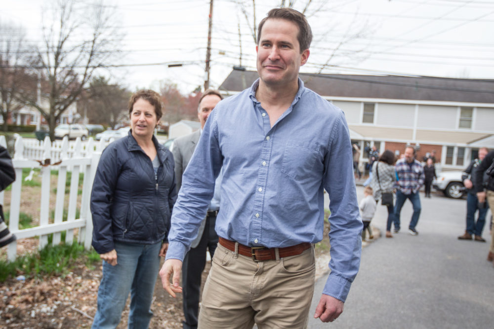 Rep. Seth Moulton (D-Mass.) arrives for a community project and presidential campaign stop in Manchester, N.H. in July. (Scott Eisen/Getty Images)