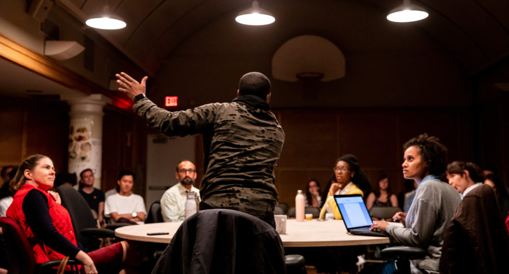 Left to right: Christine Power as Val, Shahjehan Khan as Adams, Dominic Carter as Michael, Blyss Cleveland as Kim, Rachel Cognata as Christine and Becca A. Lewis as Fern in Kirsten Greenidge’s play "Greater Good." (Courtesy Natasha Moustache/A.R.T.)