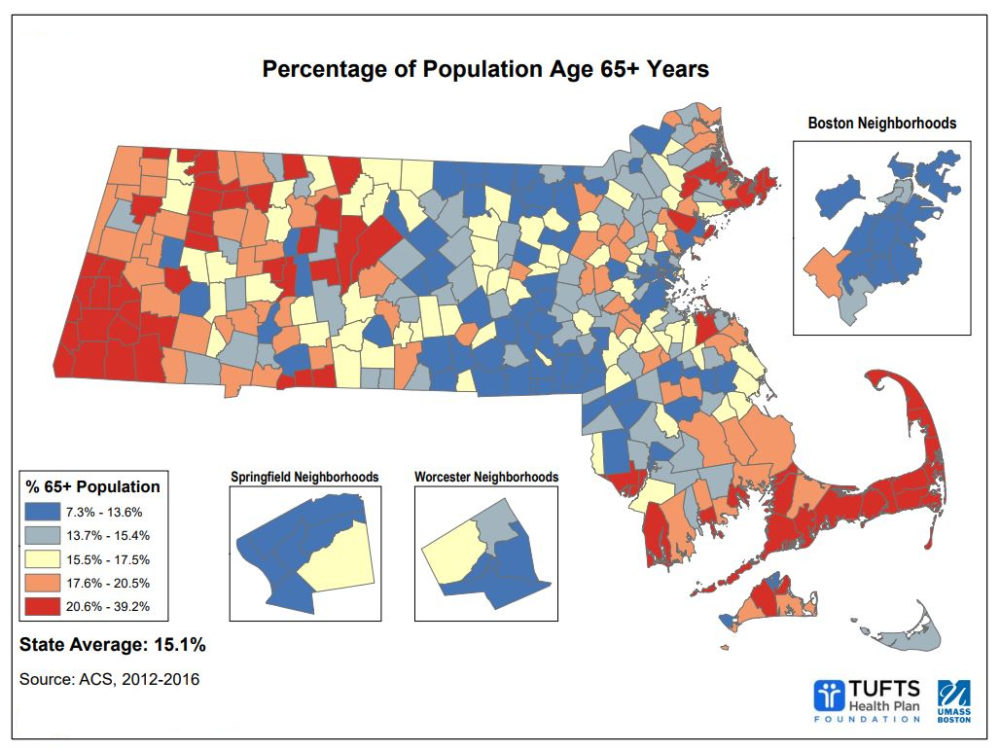 About 15% of Massachusetts residents were estimated to be over the age of 65, according to a 2018 analysis of American Community Survey data. (Courtesy of Massachusetts Healthy Aging Collaborative)