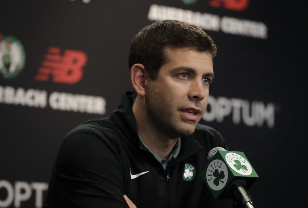 Boston Celtics coach Brad Stevens met with the whole Celtics’ NBA2K team and shared advice. (Elise Amendola/AP)