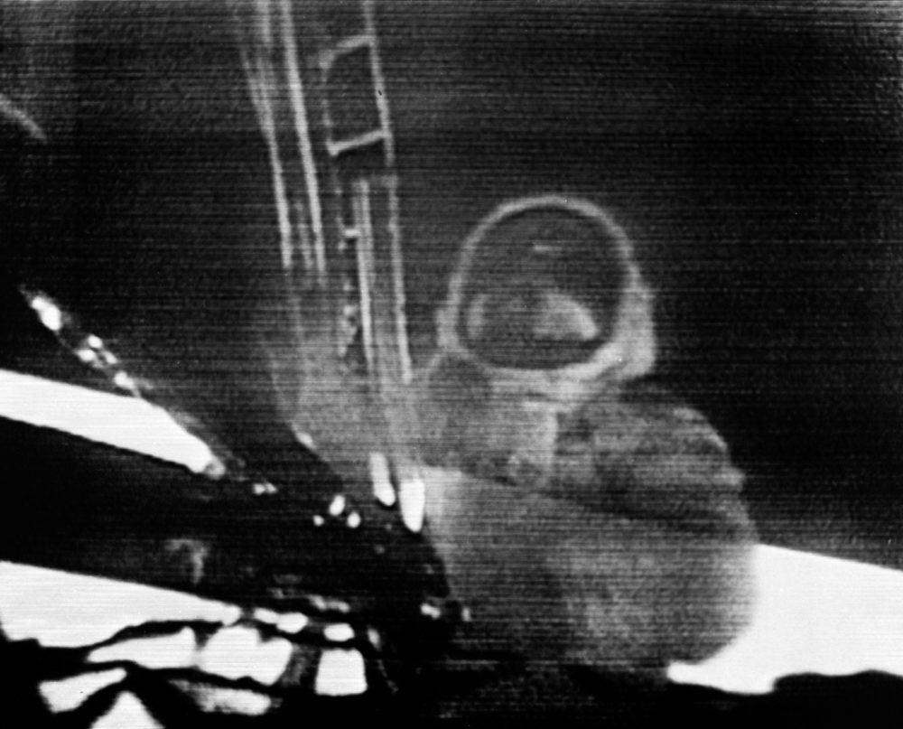 Apollo 11 astronaut Neil Armstrong steps on the surface of the moon. (AP)