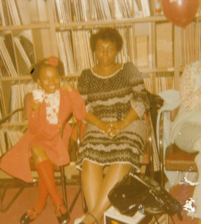 Darlene Jackson (left) and her mother at WBEZ in 1978. Jackson had won 2nd place in a radio writing competition. (Courtesy Darlene Jackson)