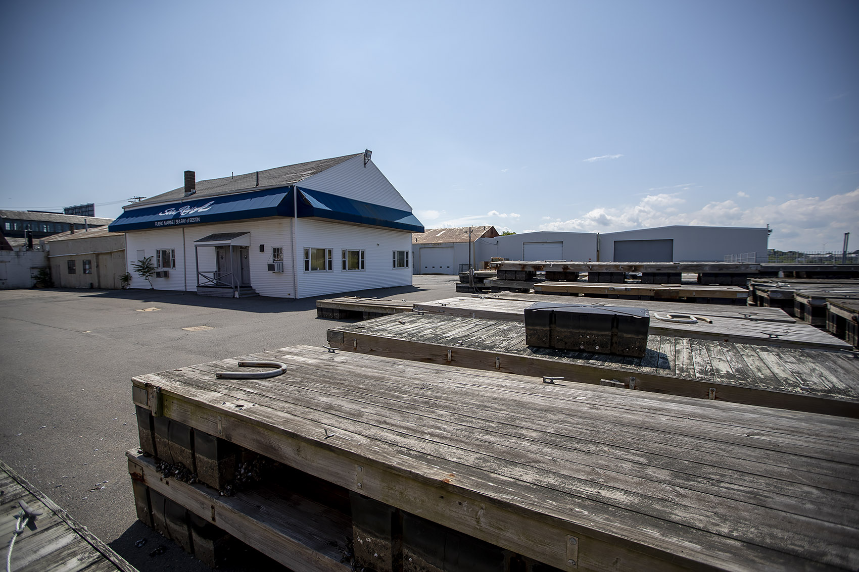 The Port Norfolk waterfront property where the Neponset Wharf project has been proposed (Jesse Costa/WBUR)