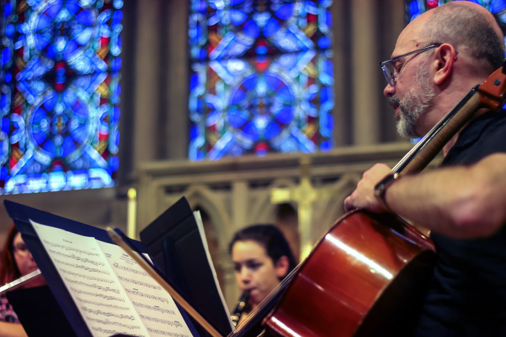 Paul Henry Smith, playing cello, says he's always wanted to be in an ensemble that played music just for the sake of playing music. (Quincy Walters/WBUR)