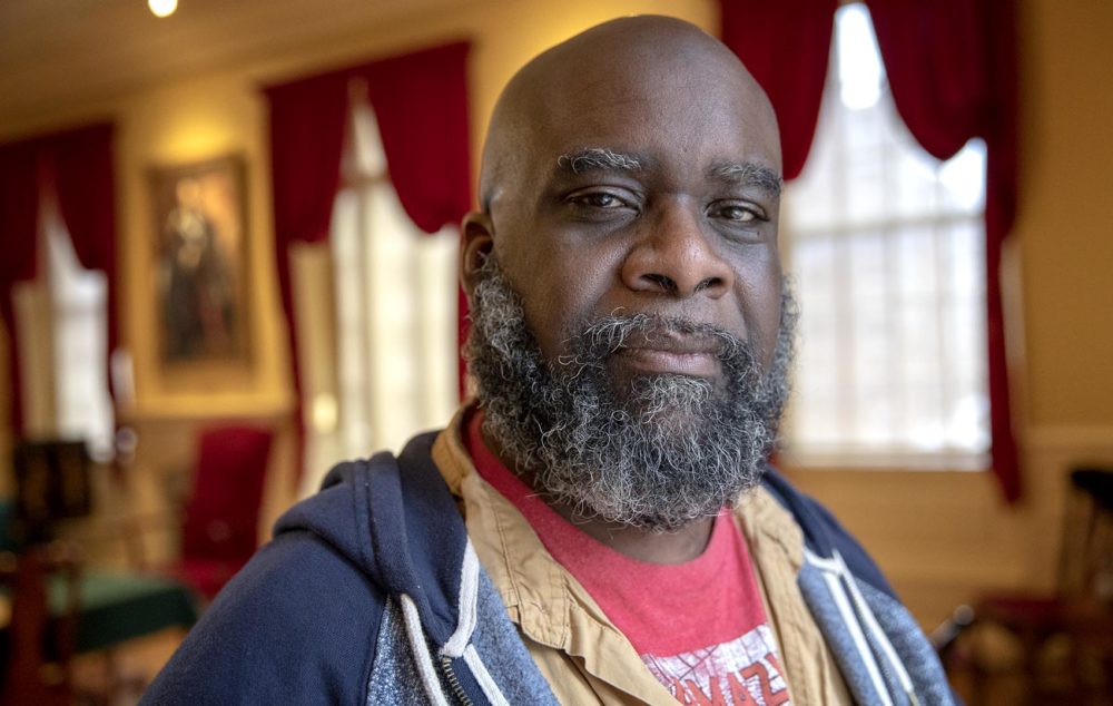 Playwright Cliff Odle at the Old State House for a performance of his play “The Petition.” (Robin Lubbock/WBUR)