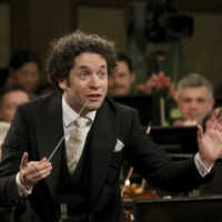 Gustavo Dudamel conducting the Vienna Philharmonic Orchestra in 2017. (Ronald Zak/AP)