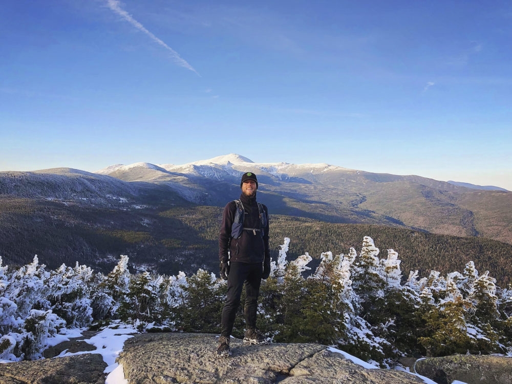 This photo taken by Philip Carcia shows Carcia atop Mount Jackson as he completed his ninth consecutive month of hiking each of New Hampshire's mountains taller than 4,000 feet. On July 7, Carcia became only the second hiker to cram the grid into a single year. (Philip Carcia via AP)