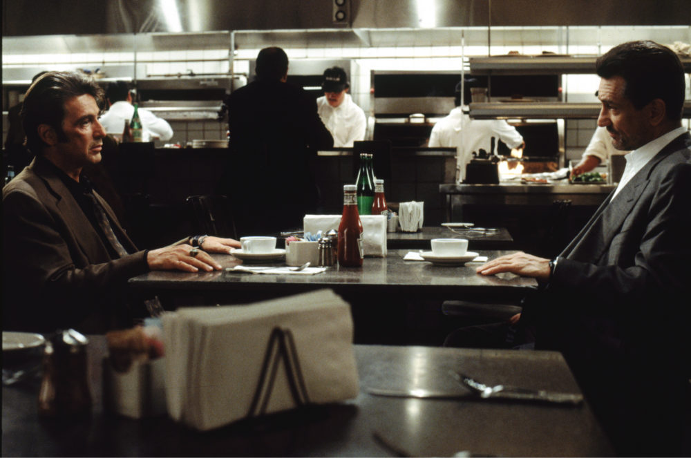Al Pacino (left) as Lt. Vincent Hanna and Robert De Niro as Neil McCauley in Michael Mann's 1995 film "Heat." (Courtesy Warner Brothers/Photofest)