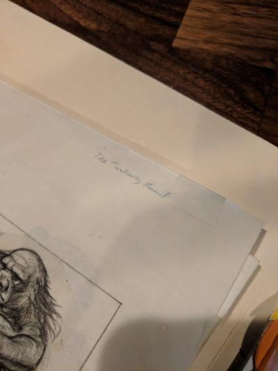 "The Fantasy Land" written in Sam Petrucci's handwriting above original Land of Ta character sketches (Ben Brock Johnson/WBUR)
