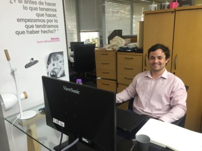 Tomás Silva in his office in Chile, where he works as a data scientist. (Courtesy Paige Sutherland)