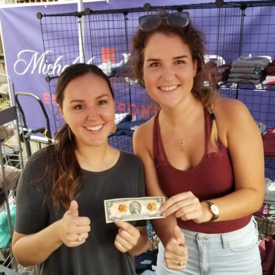 Two Clemson fans at Dixie Chicken, with but one $2 bill between them. (Courtesy Adam Drake)
