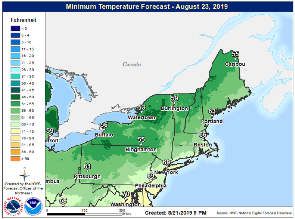 Tonight will turn more comfortable late at night with readings in the 60s by Friday morning. (Courtesy NOAA)