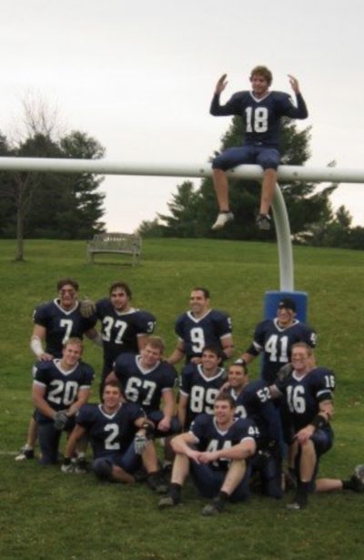 Alex Buggy (#7) and Scott Secor (#2) helped their friend Stephen Hauschka (#18) reach new heights. (Courtesy Scott Secor)