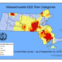 Risk levels for EEE Massachusetts cities and towns, as of Sept. 23, 2019, are shown. (Courtesy Massachusetts Department of Public Health)