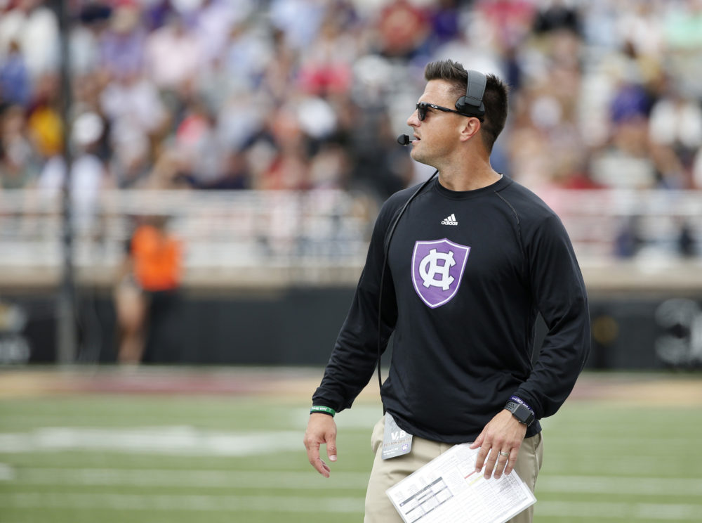 Bob Chesney coaches the Holy Cross football team against Boston College last fall. (Mary Schwalm/AP)