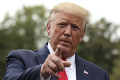 President Donald Trump speaks to members of the media on the South Lawn of the White House in Washington, Monday, Sept. 9, 2019. (Andrew Harnik/AP)