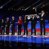 Democratic presidential candidates are introduced for the Democratic presidential primary debate hosted by ABC on the campus of Texas Southern University Thursday, Sept. 12, 2019, in Houston. (Eric Gay/AP)
