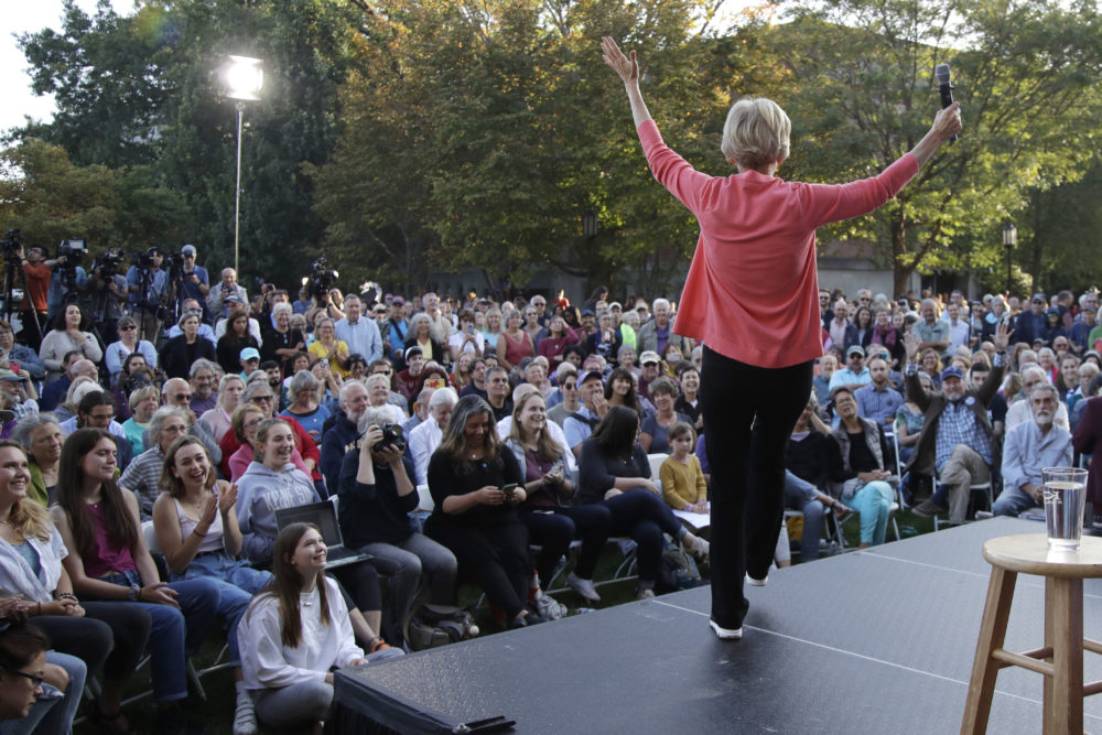Democratic presidential candidate Sen. Elizabeth Warren, D-Mass., gestures during a campaign event Wednesday in Keene, N.H. (Elise Amendola/AP)
