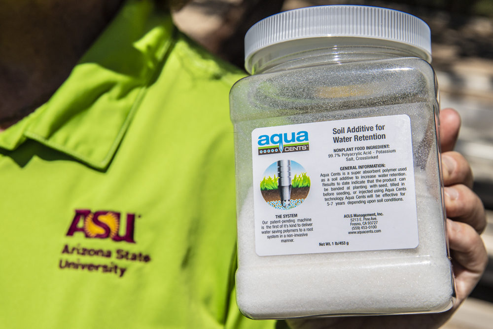 This is the "hydrogel" technology that ASU will put underneath the soccer fields. It holds onto the irrigation water and slowly releases it over time. It could save 45% of the 11 million gallons the fields drink up every year. (Richard Holland/ASU)