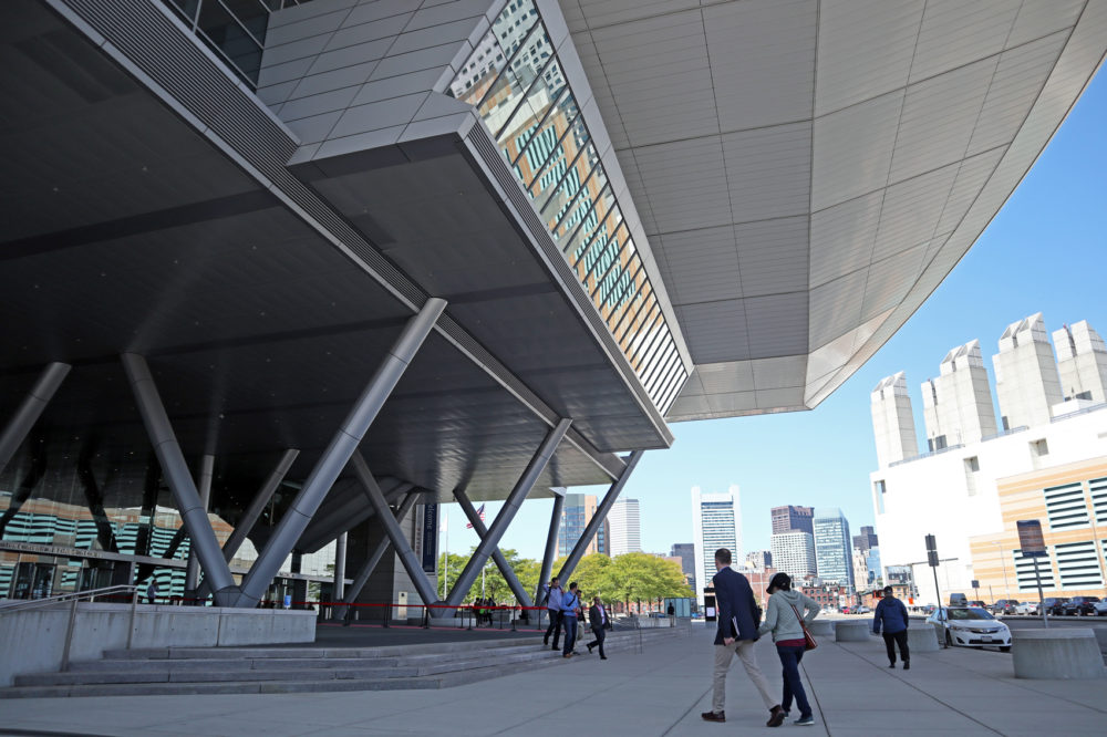 The front entrance of the Boston Convention & Exhibition Center. (Adrian Ma/WBUR)