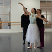 Larissa Ponomarenko works with Ji Young Chae and Tigran Mkrtchyan on staging for "Giselle." (Courtesy Brooke Trisolini/Boston Ballet)