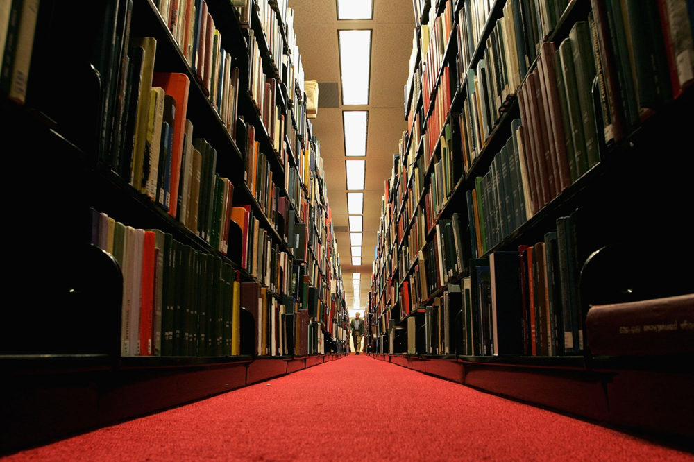 A man browses through books at the Cecil H. Green on the Stanford University Campus December 17, 2004 in Stanford, Calif. (Justin Sullivan/Getty Images)