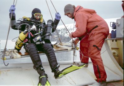 Jill Heinerth and her team decided they would become the first-ever to cave dive inside an iceberg after B-15, an iceberg 'the size of Jamaica,' broke away from Antarctica. (Courtesy Jill Heinerth)